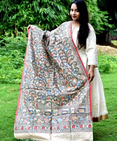 TUSSAR GHICHA HANDBRUSH PRINT SILK DUPATTA