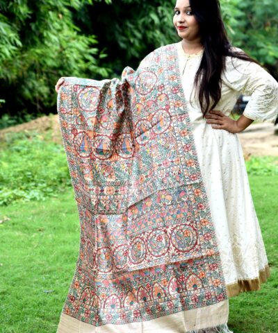 TUSSAR GHICHA HANDBRUSH PRINT SILK DUPATTA
