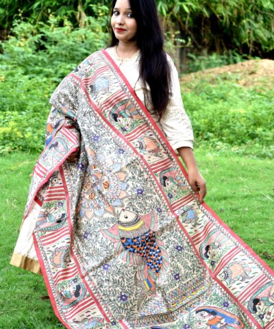 TUSSAR GHICHA HANDBRUSH PRINT SILK DUPATTA